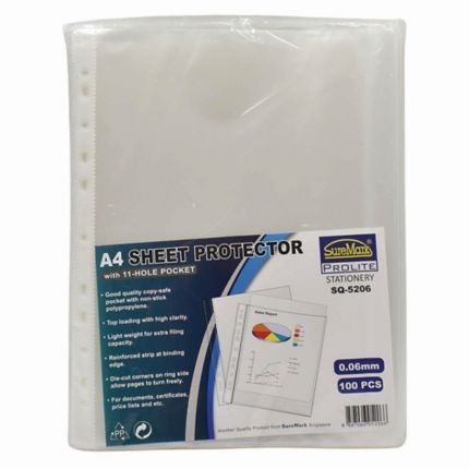 Suremark Sheet Protector 11-Hole A4 0.06mm - Pack of 100's SQ-5206